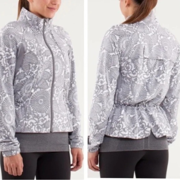 lululemon athletica Jackets & Blazers - Lululemon Gray Floral Full Zip Jacket Size 6